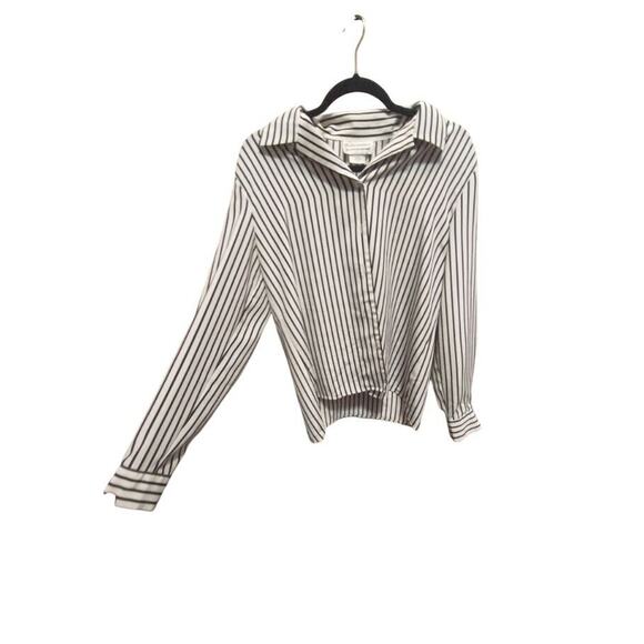 Vintage Leslie Fay Haberdashery Black Striped Button-Down Blouse Size 12 1980s - Picture 7 of 9